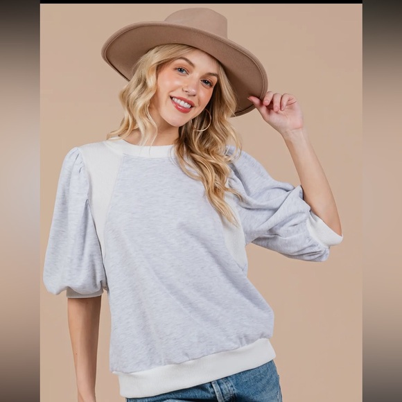 RESTOCKED Boho Solid Contrast Puffed Sleeve Top - Picture 3 of 8